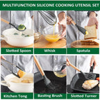 12-Piece Silicone Kitchen Utensil Set with Wooden Handles — Heat-Resistant, BPA-Free Cooking Tools for Nonstick Cookware | Includes Storage Holder