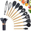 12-Piece Silicone Kitchen Utensil Set with Wooden Handles — Heat-Resistant, BPA-Free Cooking Tools for Nonstick Cookware | Includes Storage Holder