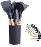 12-Piece Silicone Kitchen Utensil Set with Wooden Handles — Heat-Resistant, BPA-Free Cooking Tools for Nonstick Cookware | Includes Storage Holder