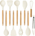 12-Piece Silicone Kitchen Utensil Set with Wooden Handles — Heat-Resistant, BPA-Free Cooking Tools for Nonstick Cookware | Includes Storage Holder