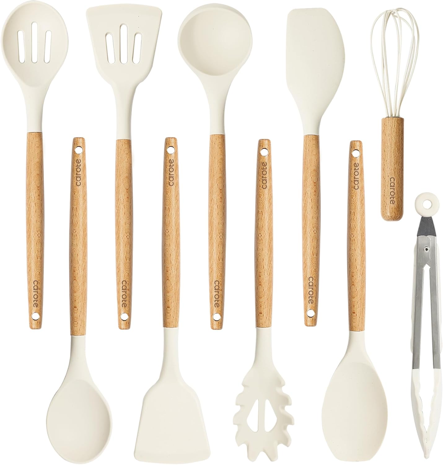 12-Piece Silicone Kitchen Utensil Set with Wooden Handles — Heat-Resistant, BPA-Free Cooking Tools for Nonstick Cookware | Includes Storage Holder