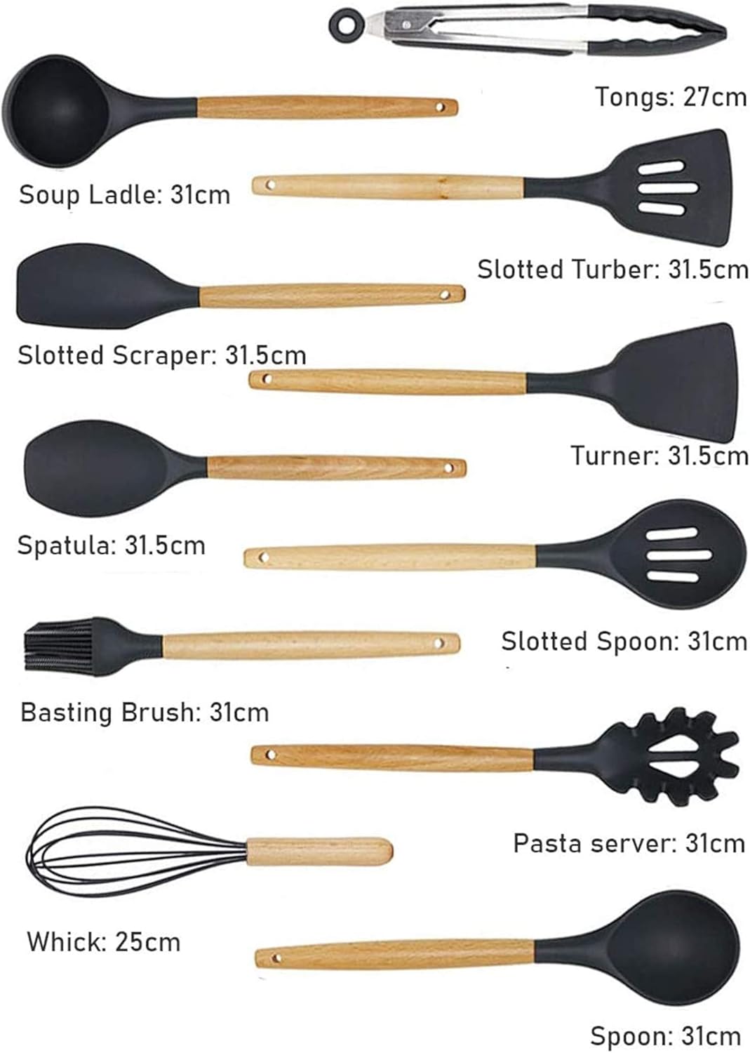 12-Piece Silicone Kitchen Utensil Set with Wooden Handles — Heat-Resistant, BPA-Free Cooking Tools for Nonstick Cookware | Includes Storage Holder Secondary image