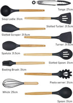 12-Piece Silicone Kitchen Utensil Set with Wooden Handles — Heat-Resistant, BPA-Free Cooking Tools for Nonstick Cookware | Includes Storage Holder
