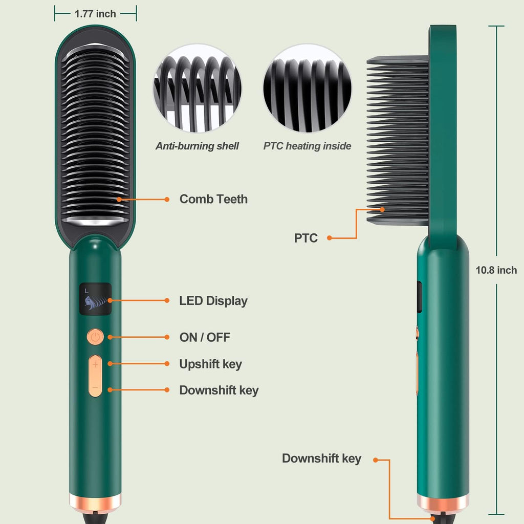 Straightening Comb for Men & Women | Smooth Style Pro Hair Straightener Brush – Fast Heating Ceramic
