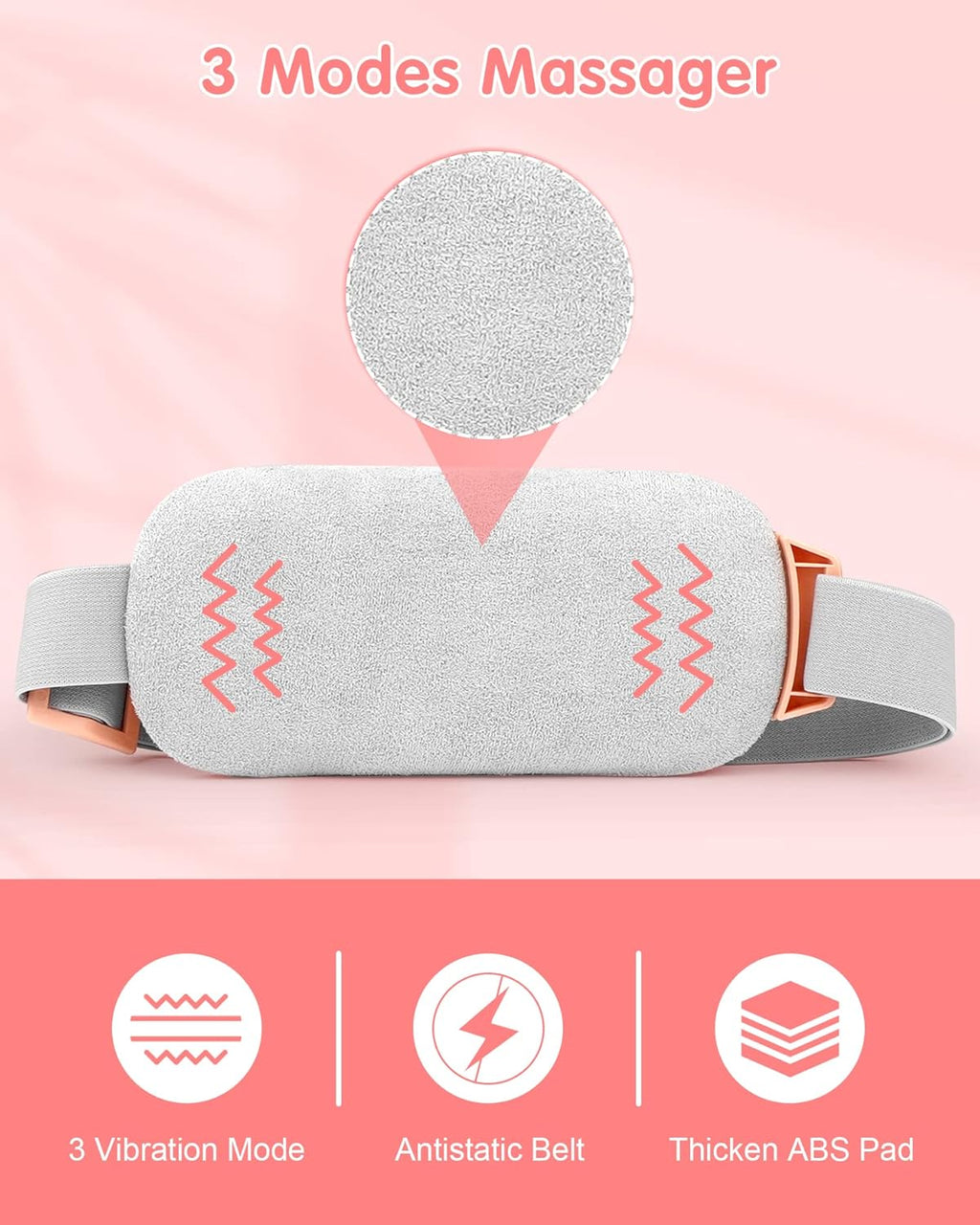 Cordless Period Pain Relief Heating Belt — Vibrating Wrap with 3 Heat Levels & 4 Massage Modes for Menstrual Cramps, Back & Belly Pain
