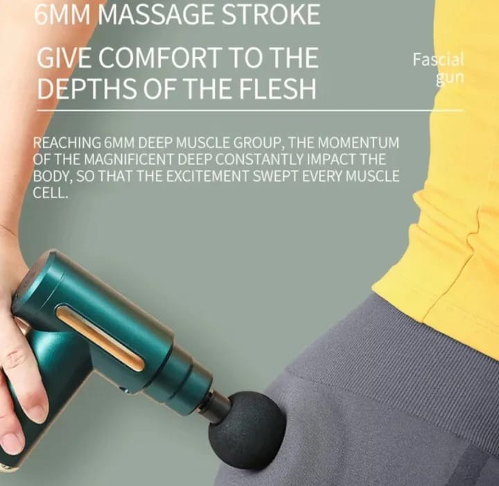 Mini Deep Tissue Massage Gun – Portable Electric Muscle Massager with 6 Speeds & 4 Massage Heads for Full Body Pain Relief & Recovery