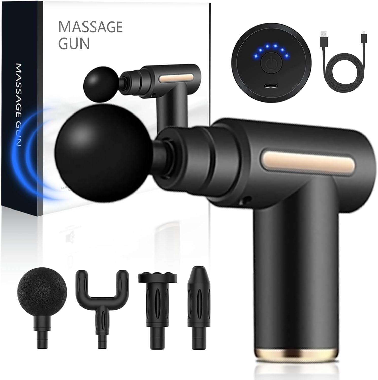 Mini Deep Tissue Massage Gun – Portable Electric Muscle Massager with 6 Speeds & 4 Massage Heads for Full Body Pain Relief & Recovery