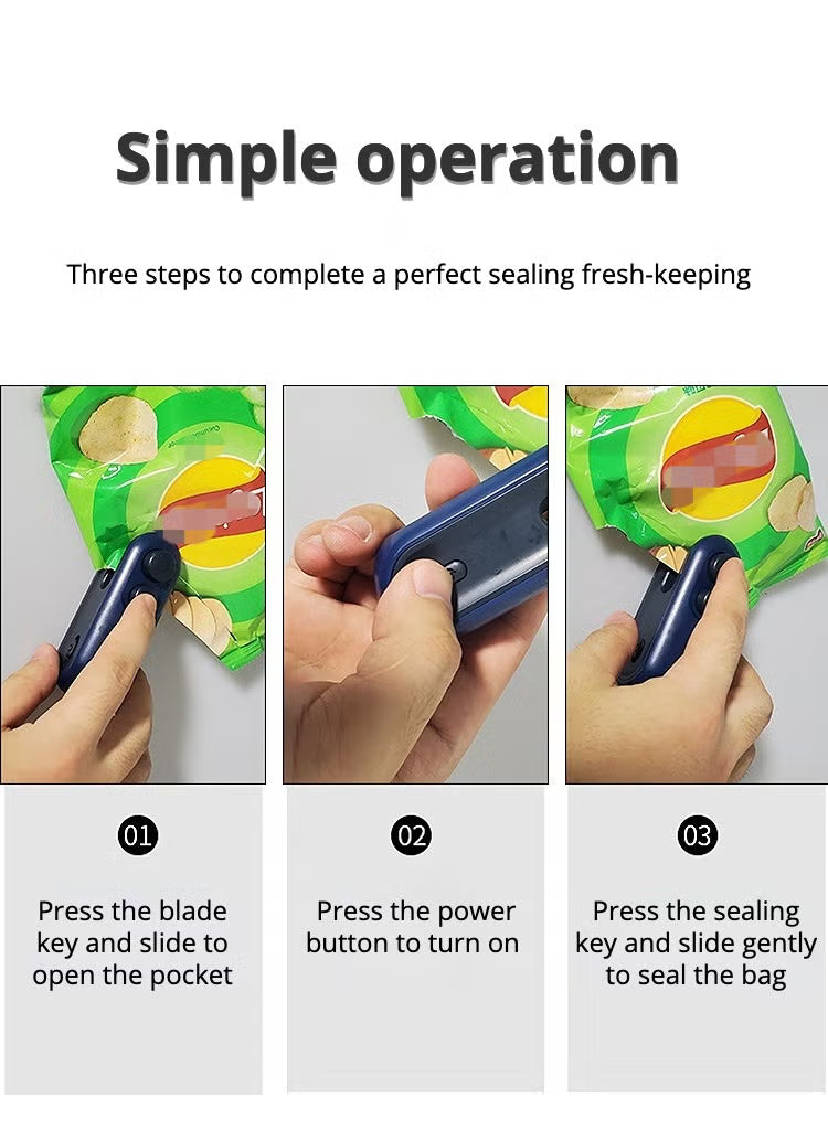 Mini Portable Bag Sealer & Cutter — 2-in-1 USB Rechargeable Heat Sealing Machine for Food Freshness, Snacks & Storage Bags