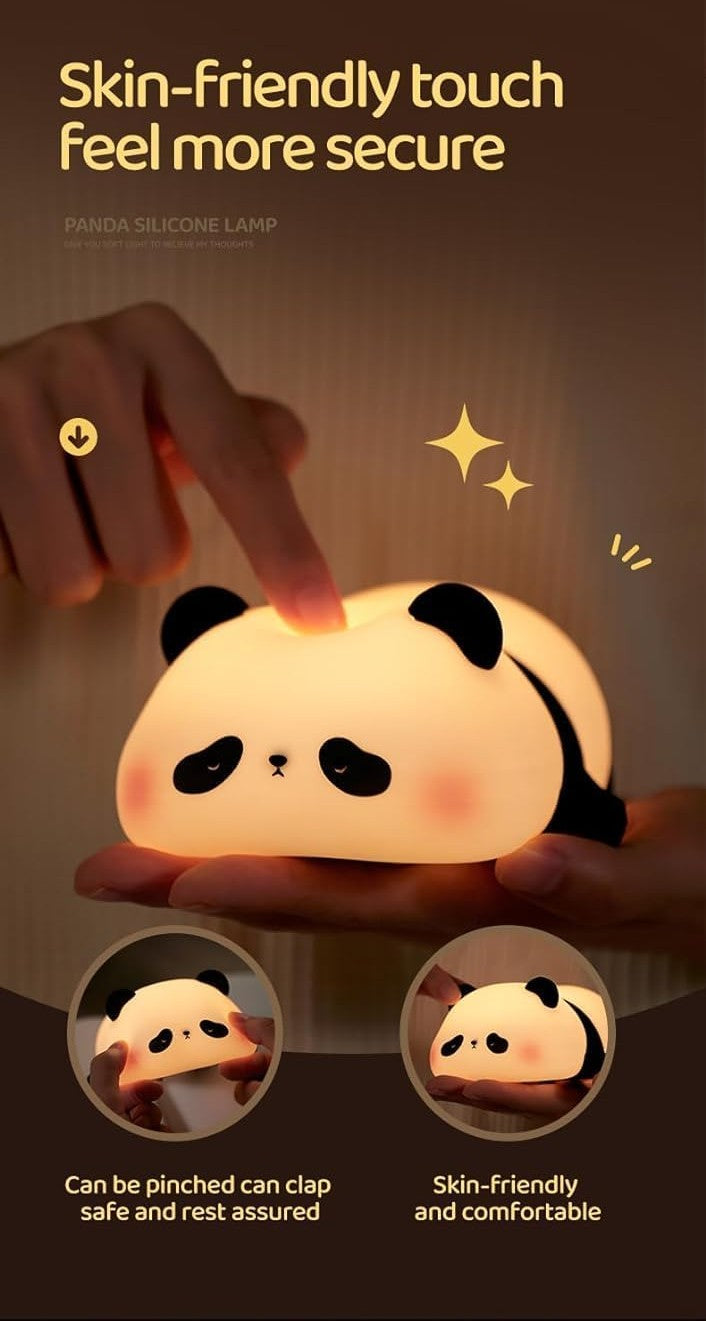 Cute Panda Silicone Night Light for Kids — Touch Control, 3 Brightness Levels, 30-Min Sleep Timer, USB Rechargeable Baby & Nursery Lamp