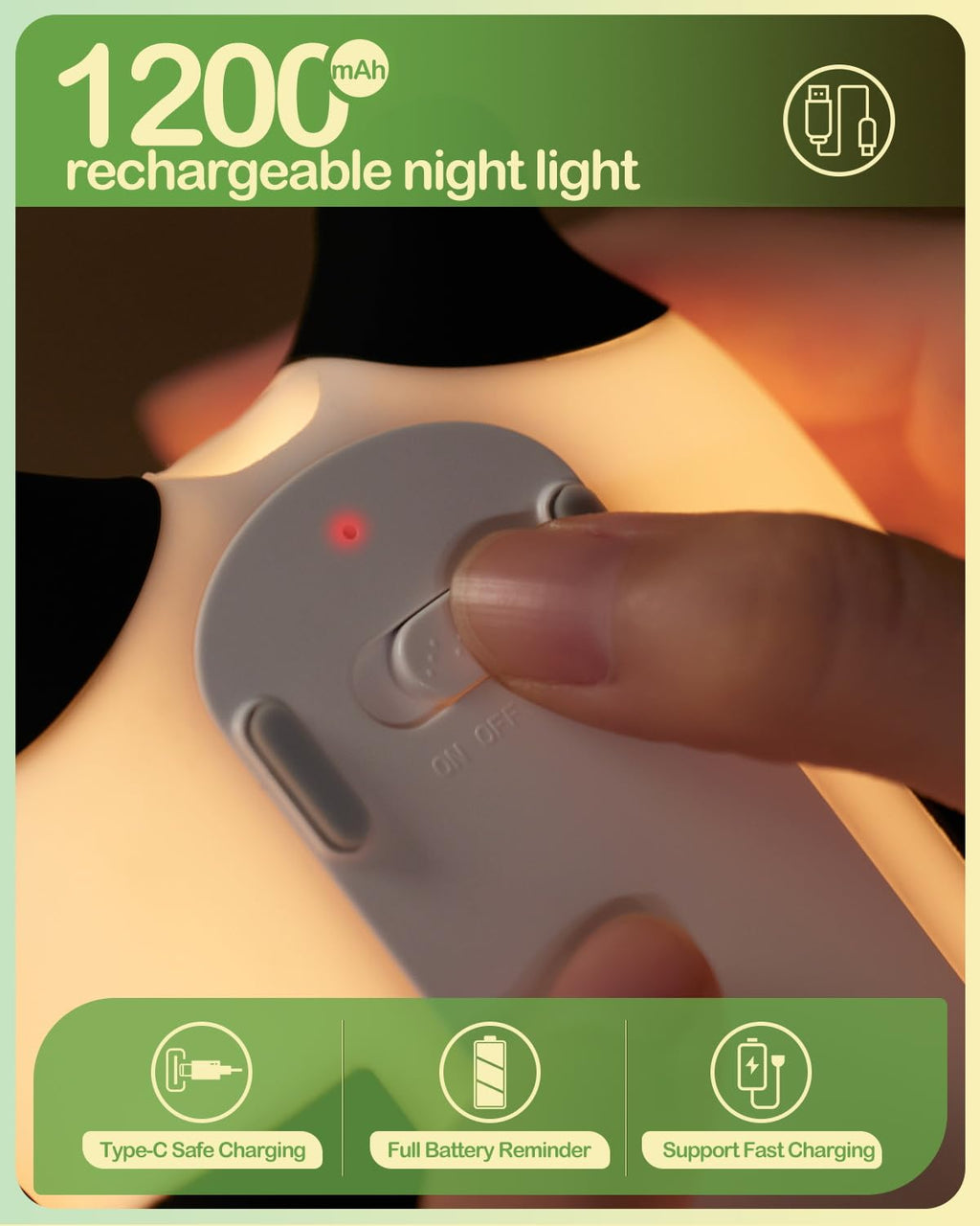 Cute Panda Silicone Night Light for Kids — Touch Control, 3 Brightness Levels, 30-Min Sleep Timer, USB Rechargeable Baby & Nursery Lamp
