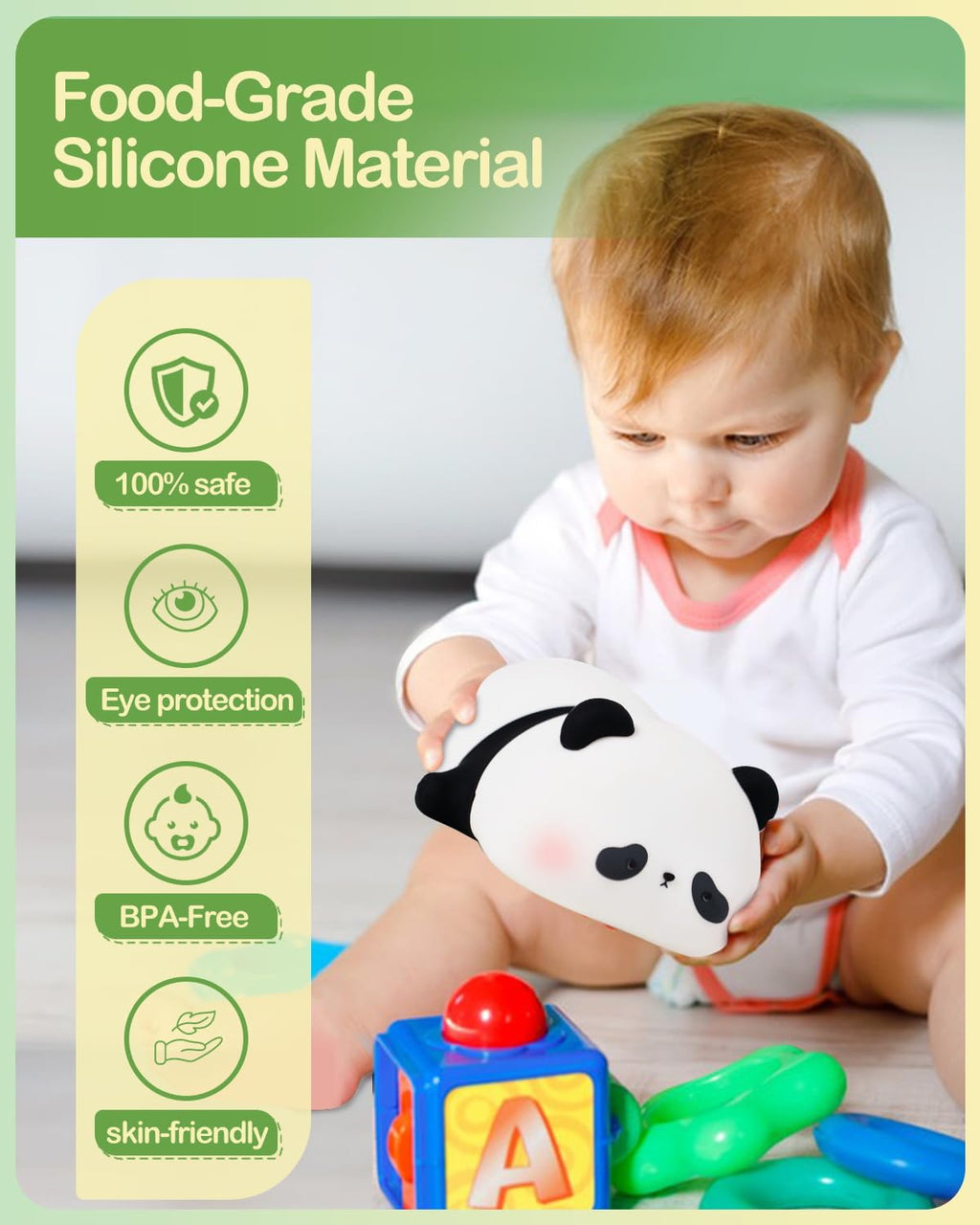 Cute Panda Silicone Night Light for Kids — Touch Control, 3 Brightness Levels, 30-Min Sleep Timer, USB Rechargeable Baby & Nursery Lamp