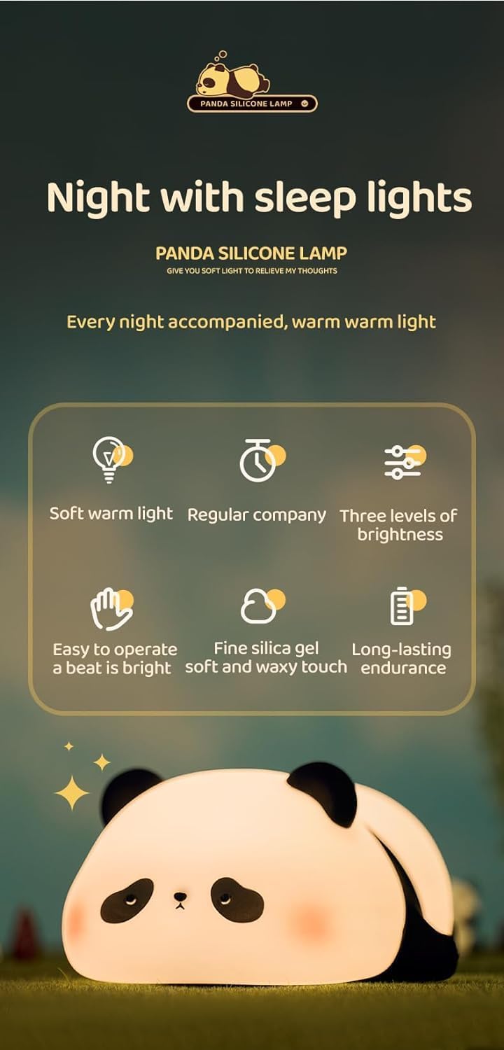 Cute Panda Silicone Night Light for Kids — Touch Control, 3 Brightness Levels, 30-Min Sleep Timer, USB Rechargeable Baby & Nursery Lamp
