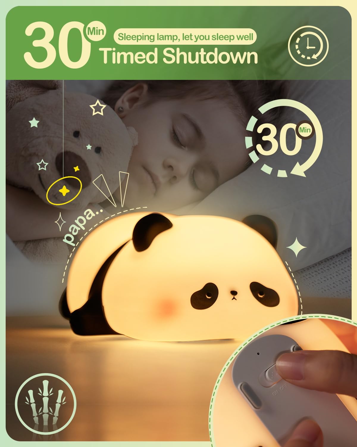 Cute Panda Silicone Night Light for Kids — Touch Control, 3 Brightness Levels, 30-Min Sleep Timer, USB Rechargeable Baby & Nursery Lamp