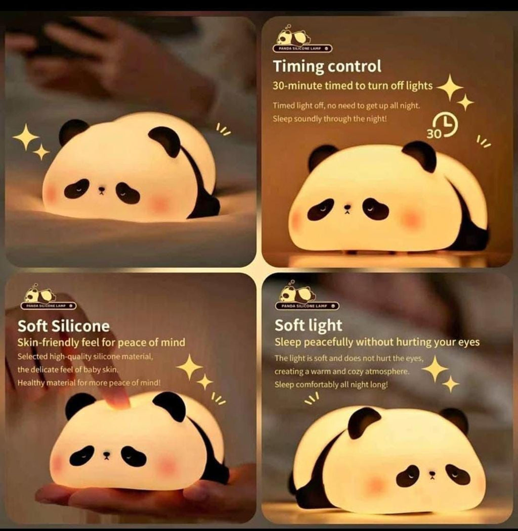 Cute Panda Silicone Night Light for Kids — Touch Control, 3 Brightness Levels, 30-Min Sleep Timer, USB Rechargeable Baby & Nursery Lamp