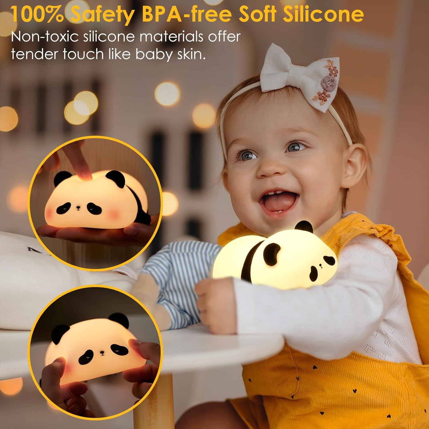 Cute Panda Silicone Night Light for Kids — Touch Control, 3 Brightness Levels, 30-Min Sleep Timer, USB Rechargeable Baby & Nursery Lamp Main image