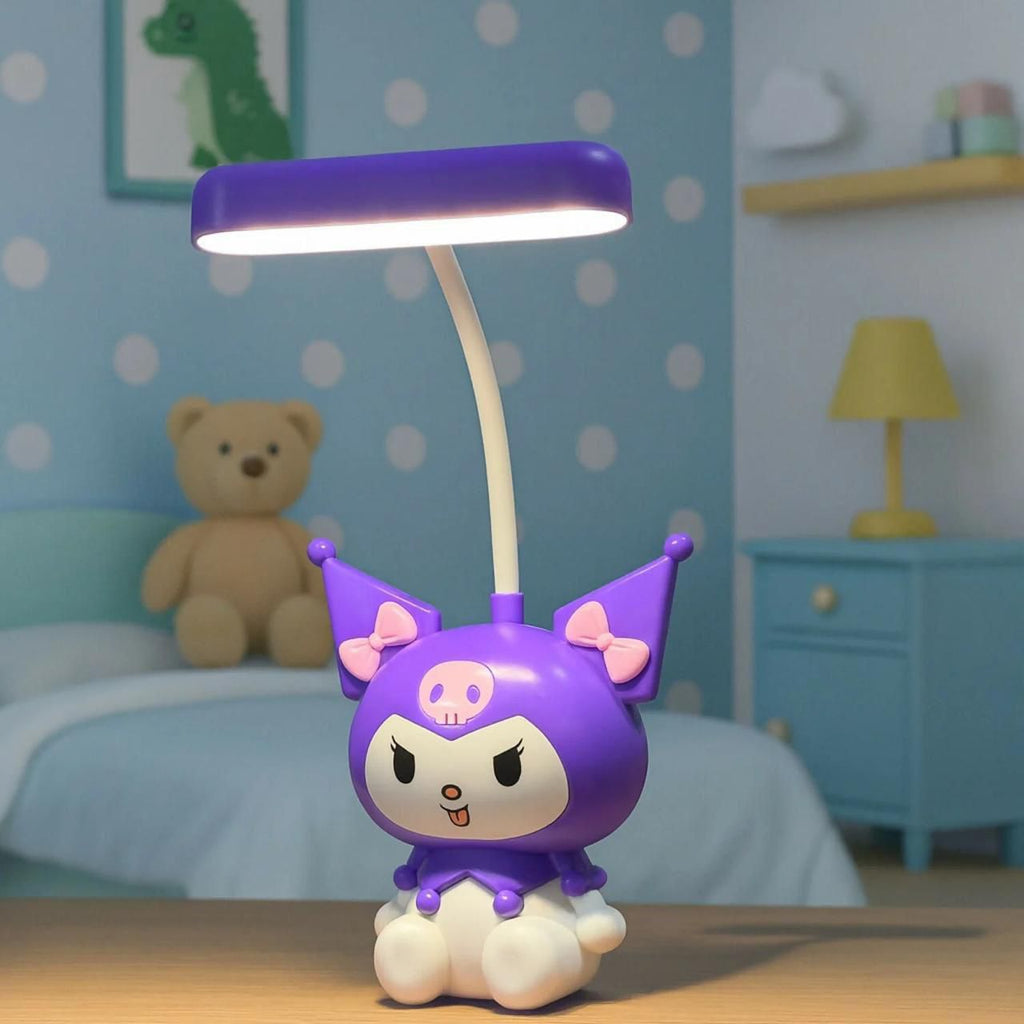 Cute Cartoon Character LED Desk Lamp with Built-in Pencil Sharpener — Flexible Gooseneck, USB Rechargeable, Kids' Room & Study Table Night Light