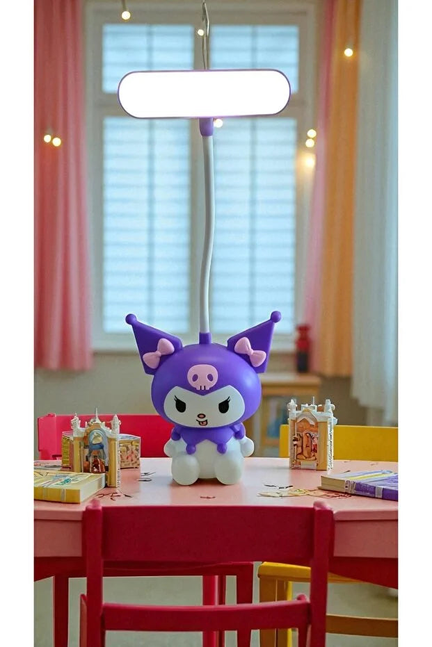 Cute Cartoon Character LED Desk Lamp with Built-in Pencil Sharpener — Flexible Gooseneck, USB Rechargeable, Kids' Room & Study Table Night Light