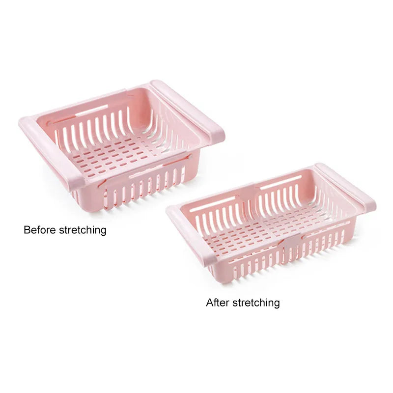 Expandable Fridge Drawer Basket — Adjustable Slide-Under Shelf Organizer for Fruits, Vegetables & Food Storage | Space-Saving Pull-Out Bin